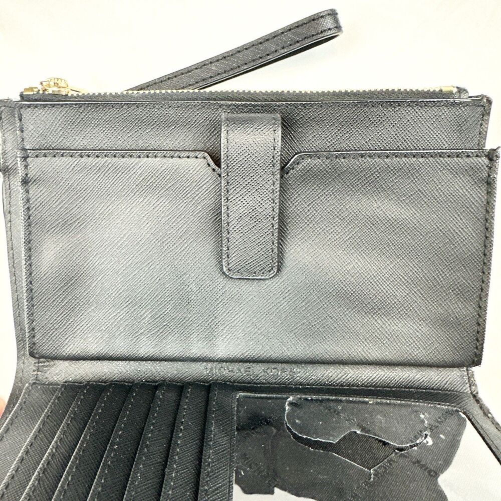 Michael Kors Jet Set Travel Large Saffiano Leather Double Zip Wristlet Black - Picture 5 of 8